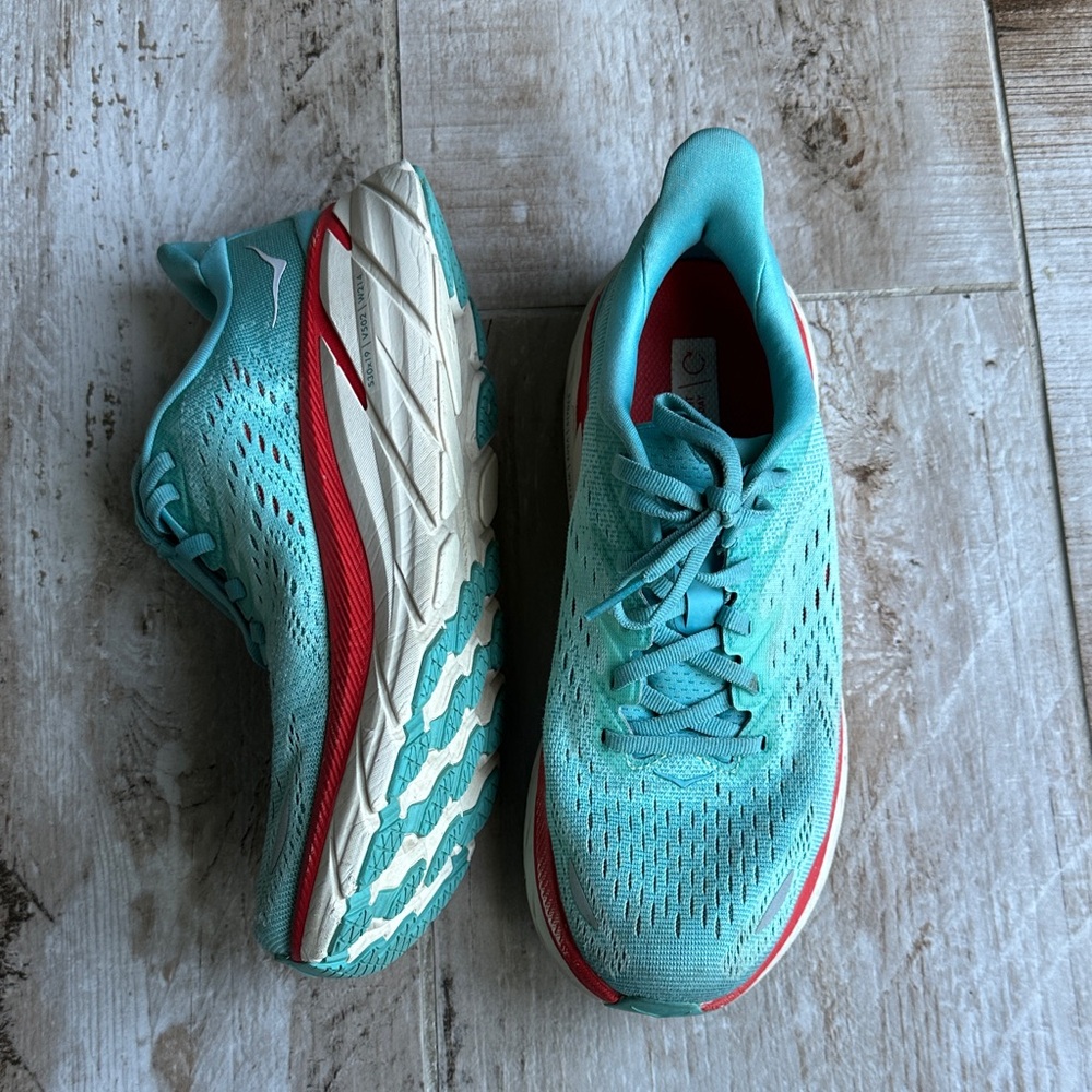 Hoka Women's Aqua and Red Athletic Shoes